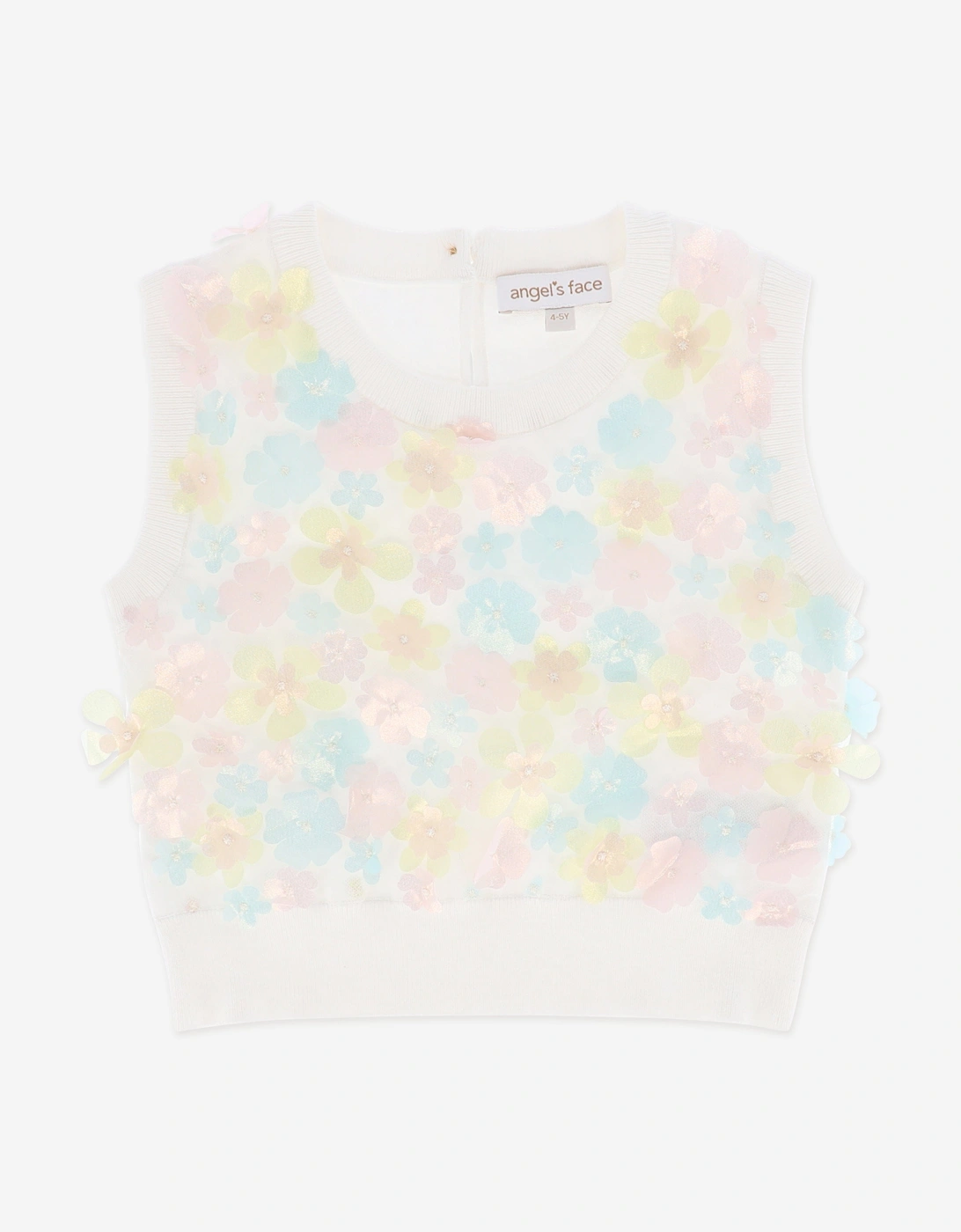 Angels Face Girls Morag 3D Multi Flower Knitted Top in White, 5 of 4