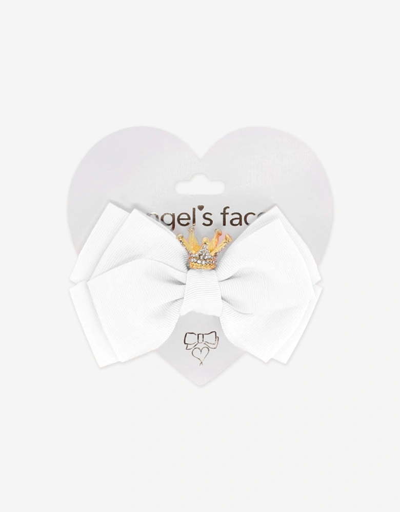 Angels Face Girls Big Bow with Crown in White