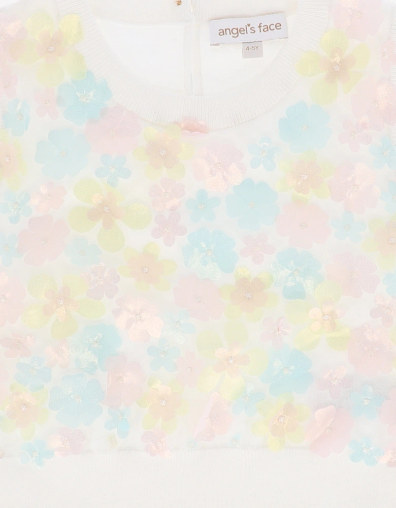 Angels Face Girls Morag 3D Multi Flower Knitted Top in White