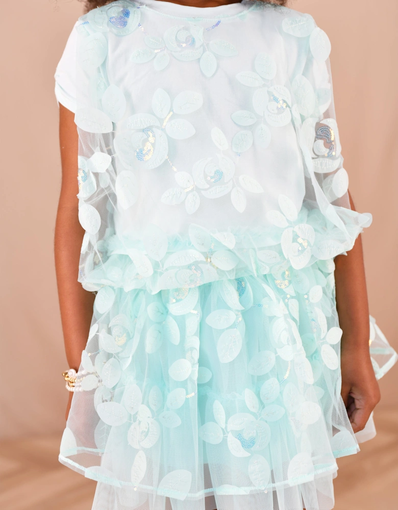 Angels Face Girls Michelle Embroidered 3D Bud Skirt Set in Blue