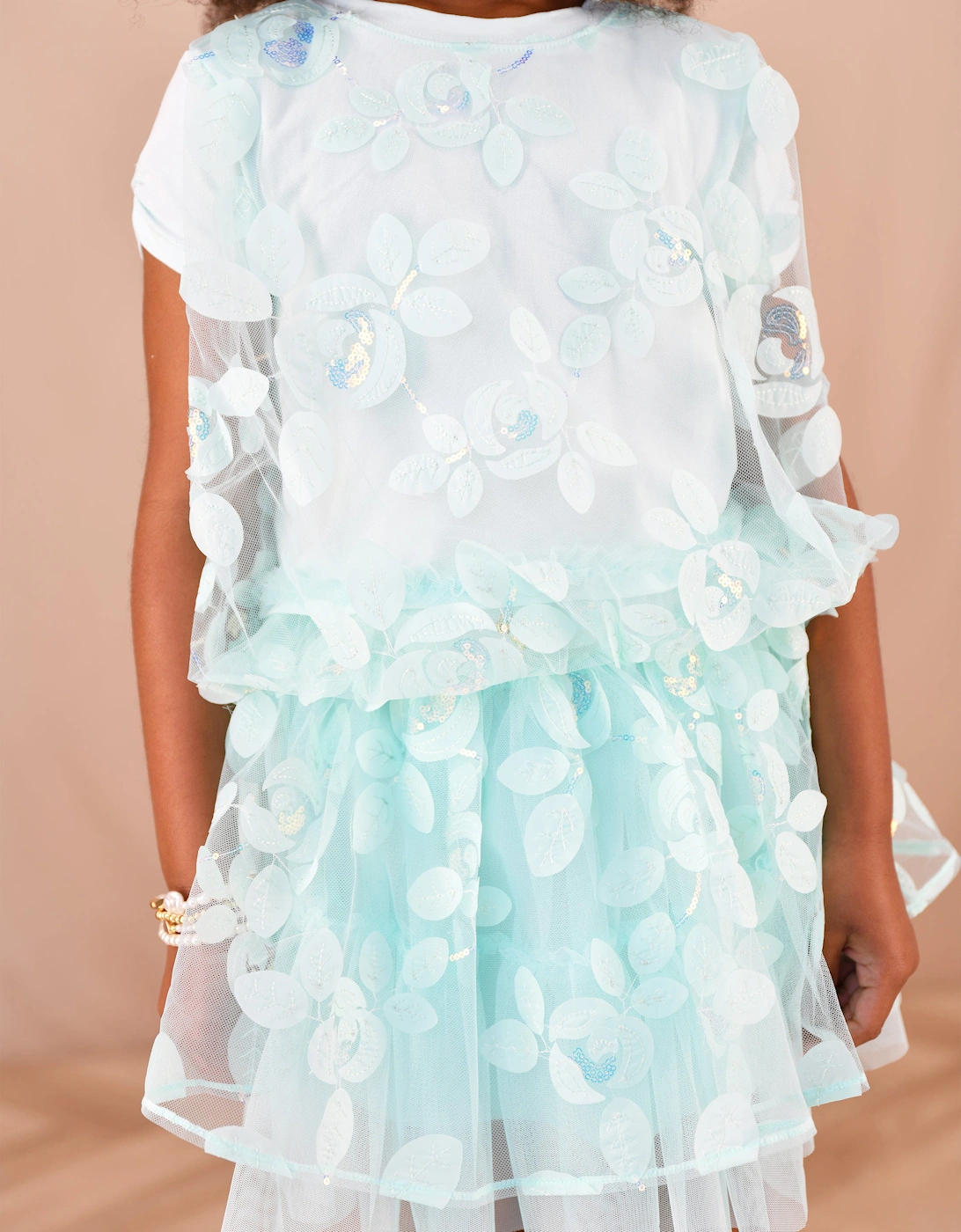 Angels Face Girls Michelle Embroidered 3D Bud Skirt Set in Blue