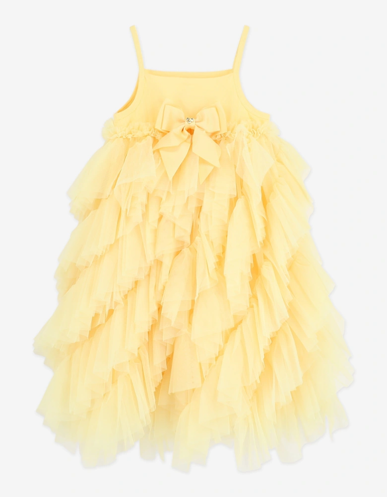 Angels Face Girls Cascade Waterfall Tulle Strappy Dress in Yellow