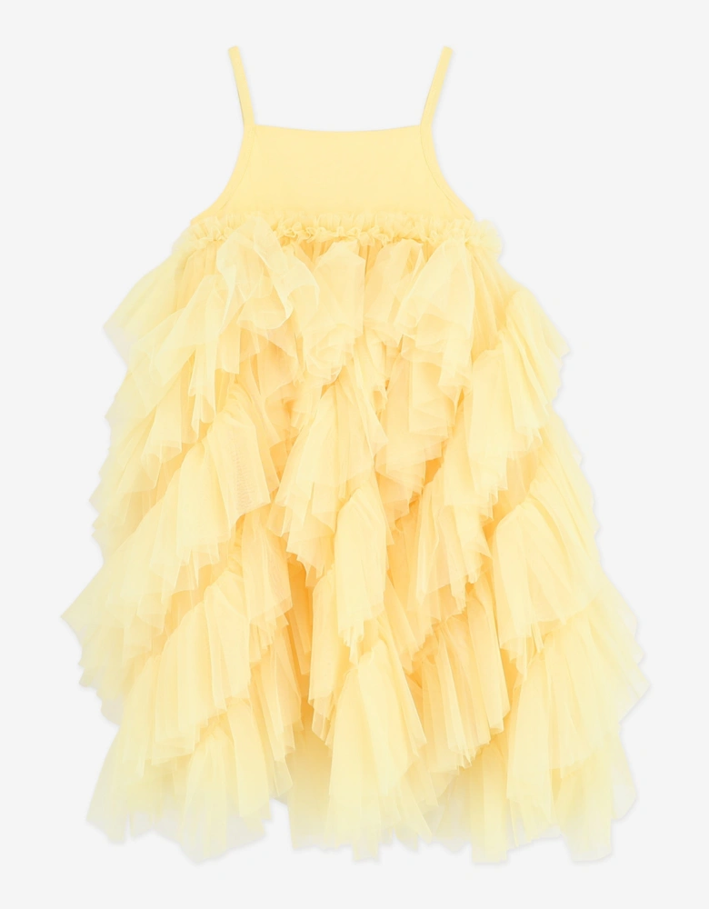 Angels Face Girls Cascade Waterfall Tulle Strappy Dress in Yellow