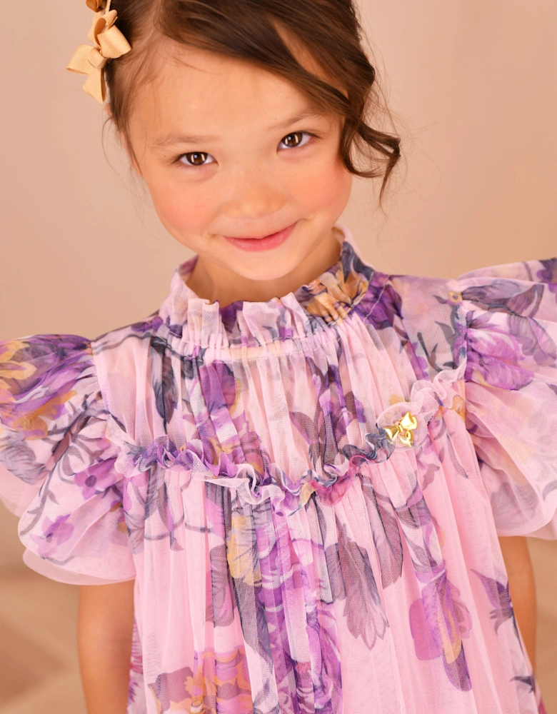 Angels Face Girls Hettie Bold Floral Print Dress in Pink
