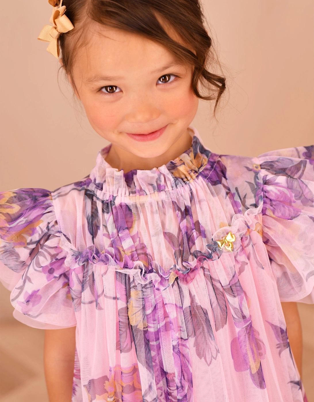Angels Face Girls Hettie Bold Floral Print Dress in Pink