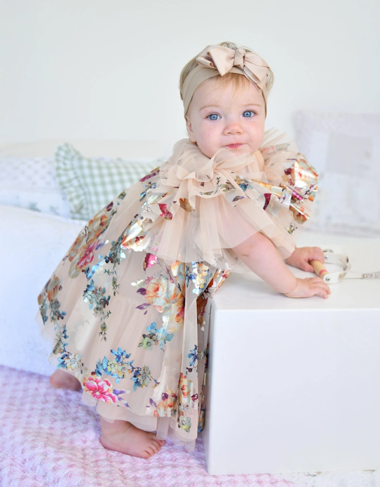 Angels Face Girls Marlowe Foil Floral Print Dress in Gold