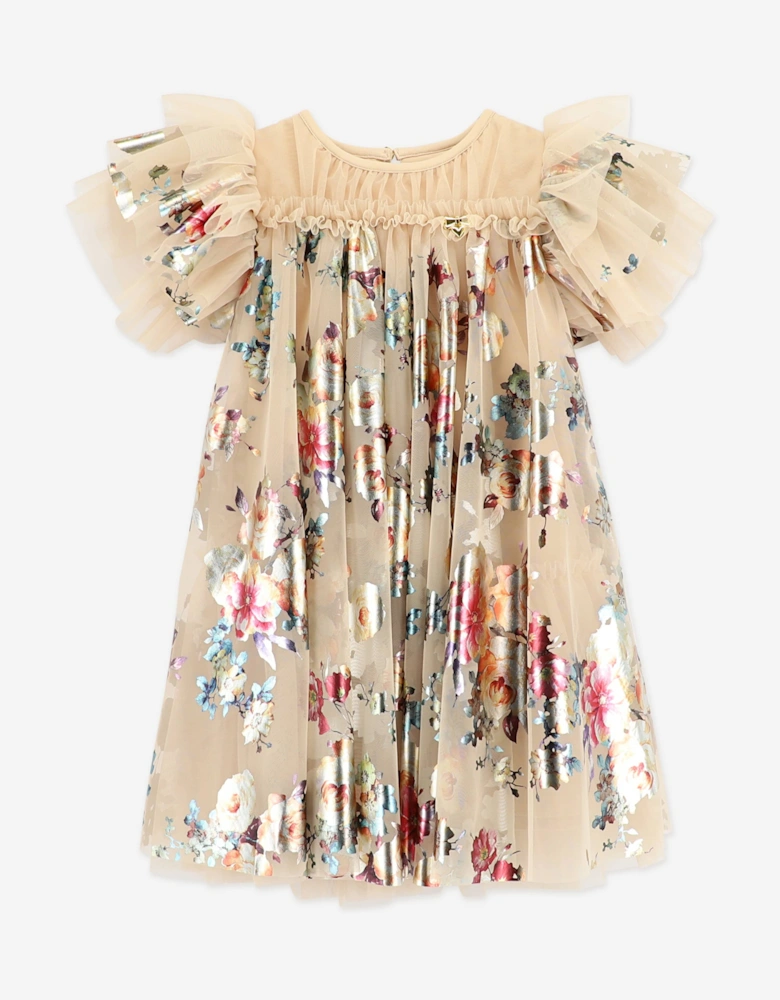 Angels Face Girls Marlowe Foil Floral Print Dress in Gold