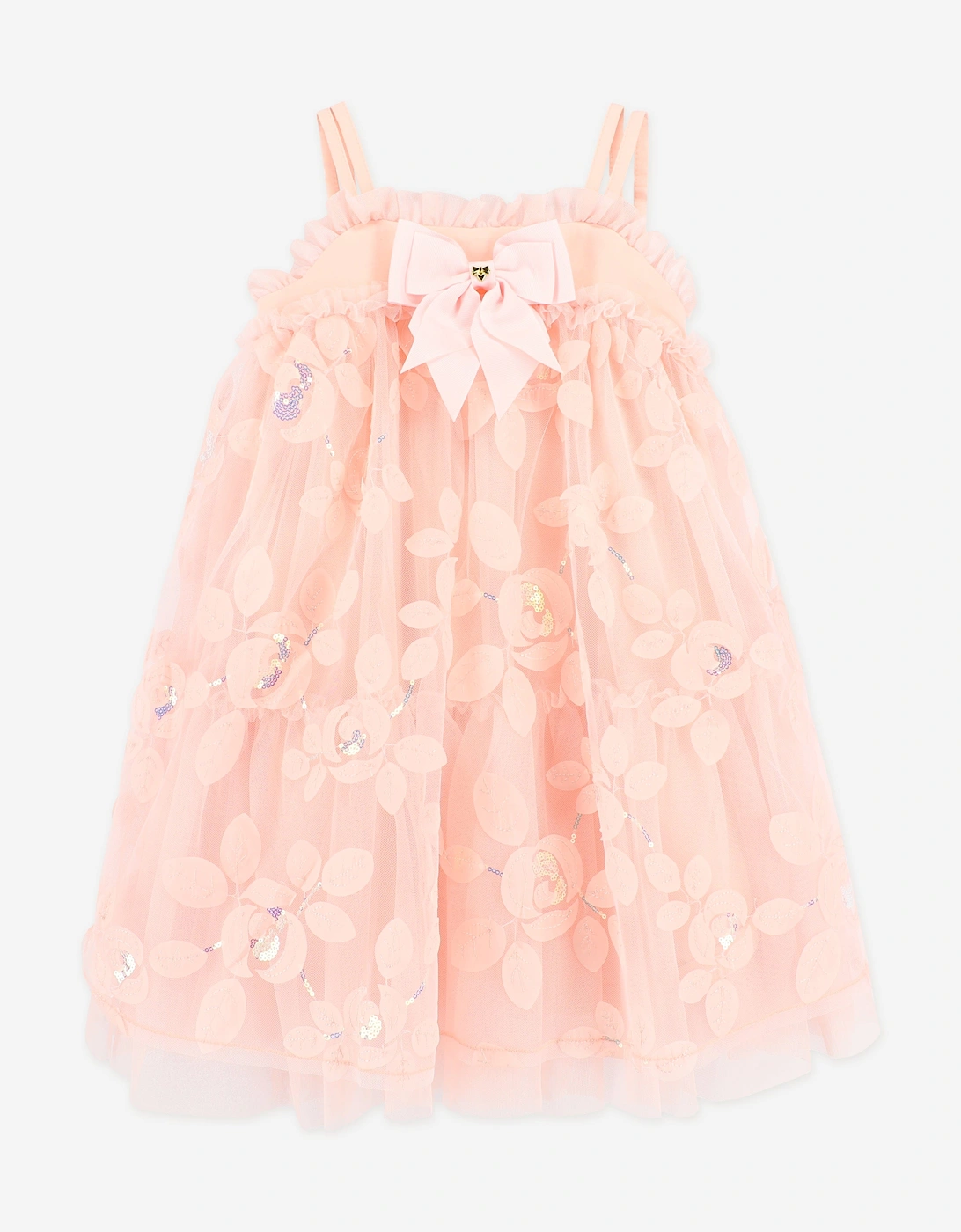 Angels Face Girls Lydia Embroidered 3D Bud Strappy Dress in Pink, 6 of 5