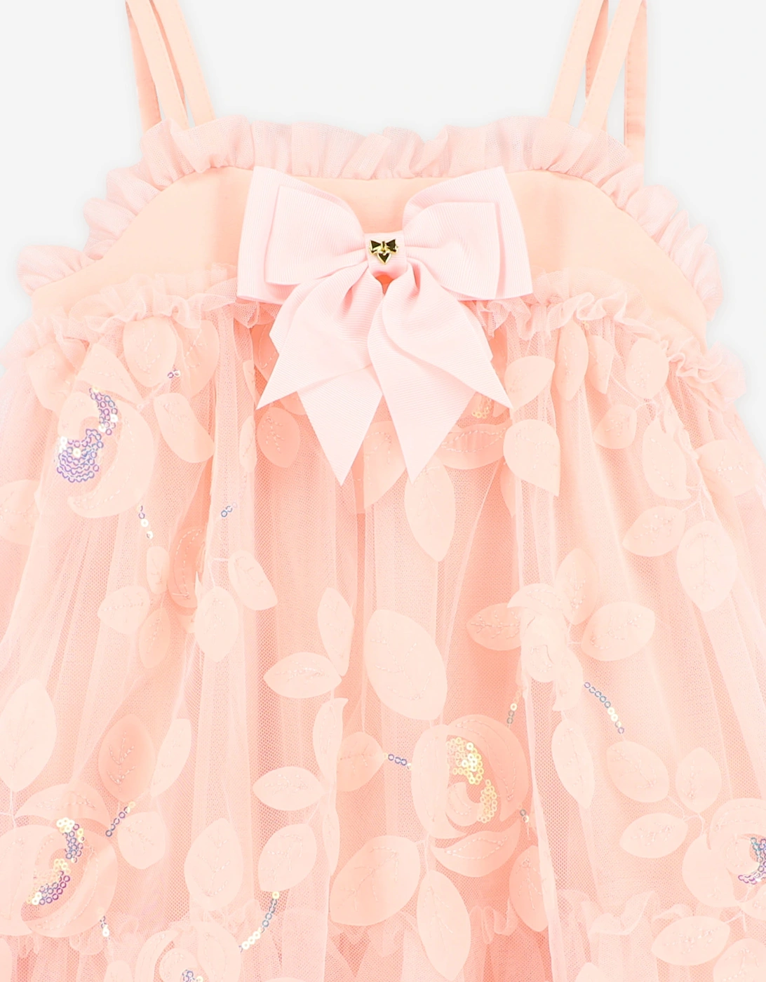 Angels Face Girls Lydia Embroidered 3D Bud Strappy Dress in Pink