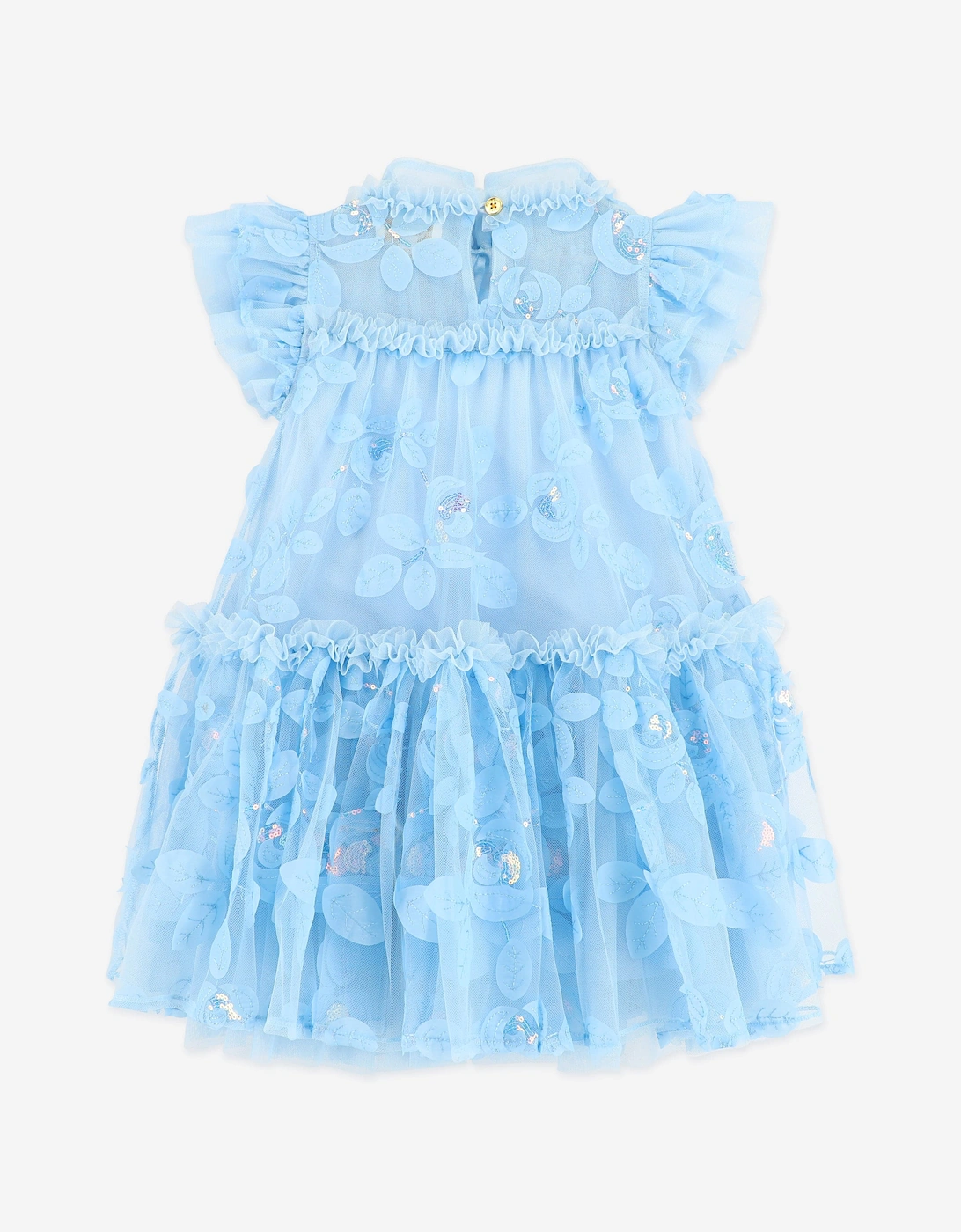 Angels Face Girls Marietta Embroidered 3D Bud Tulle Dress in Blue
