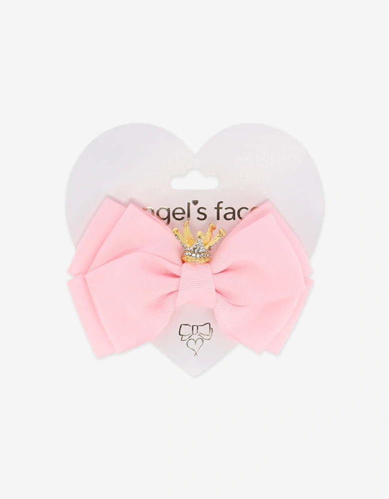 Angels Face Girls Big Bow with Crown in Pink