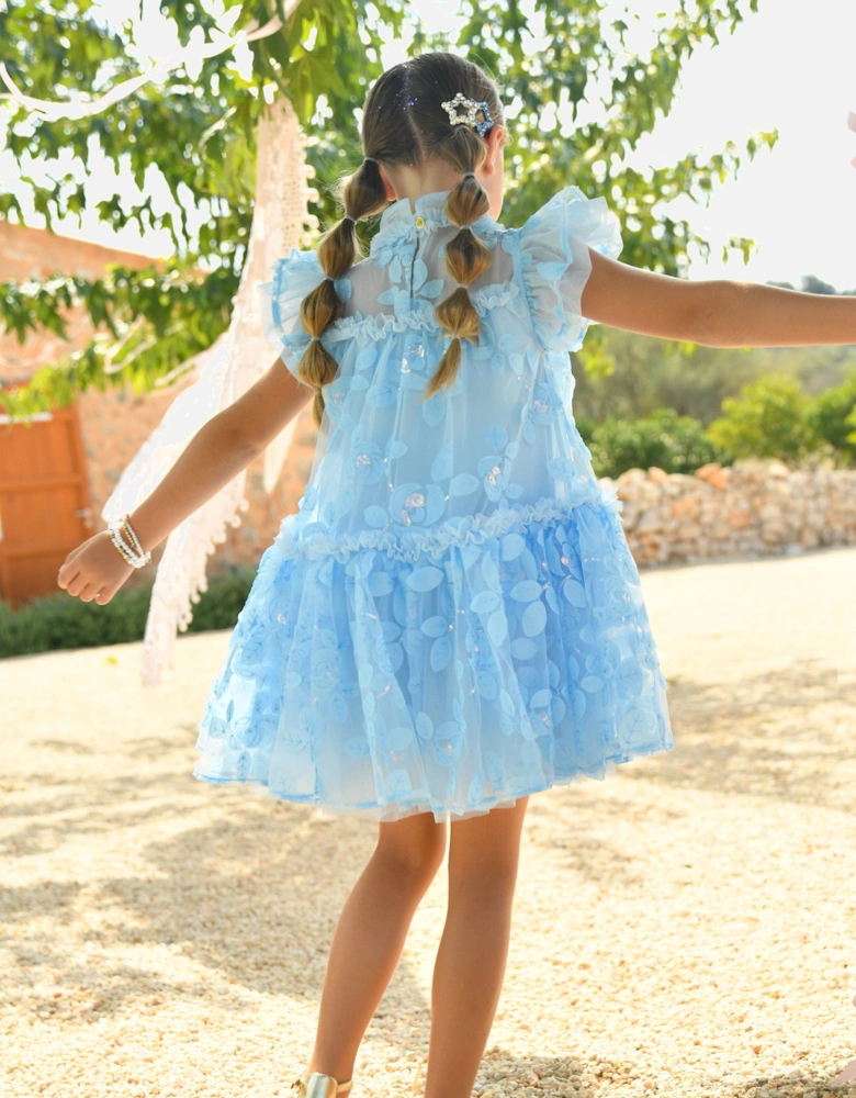 Angels Face Girls Marietta Embroidered 3D Bud Tulle Dress in Blue