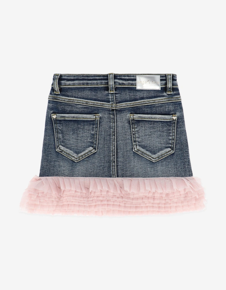 Angels Face Girls Gigi Tulle Trim Denim Skirt in Blue