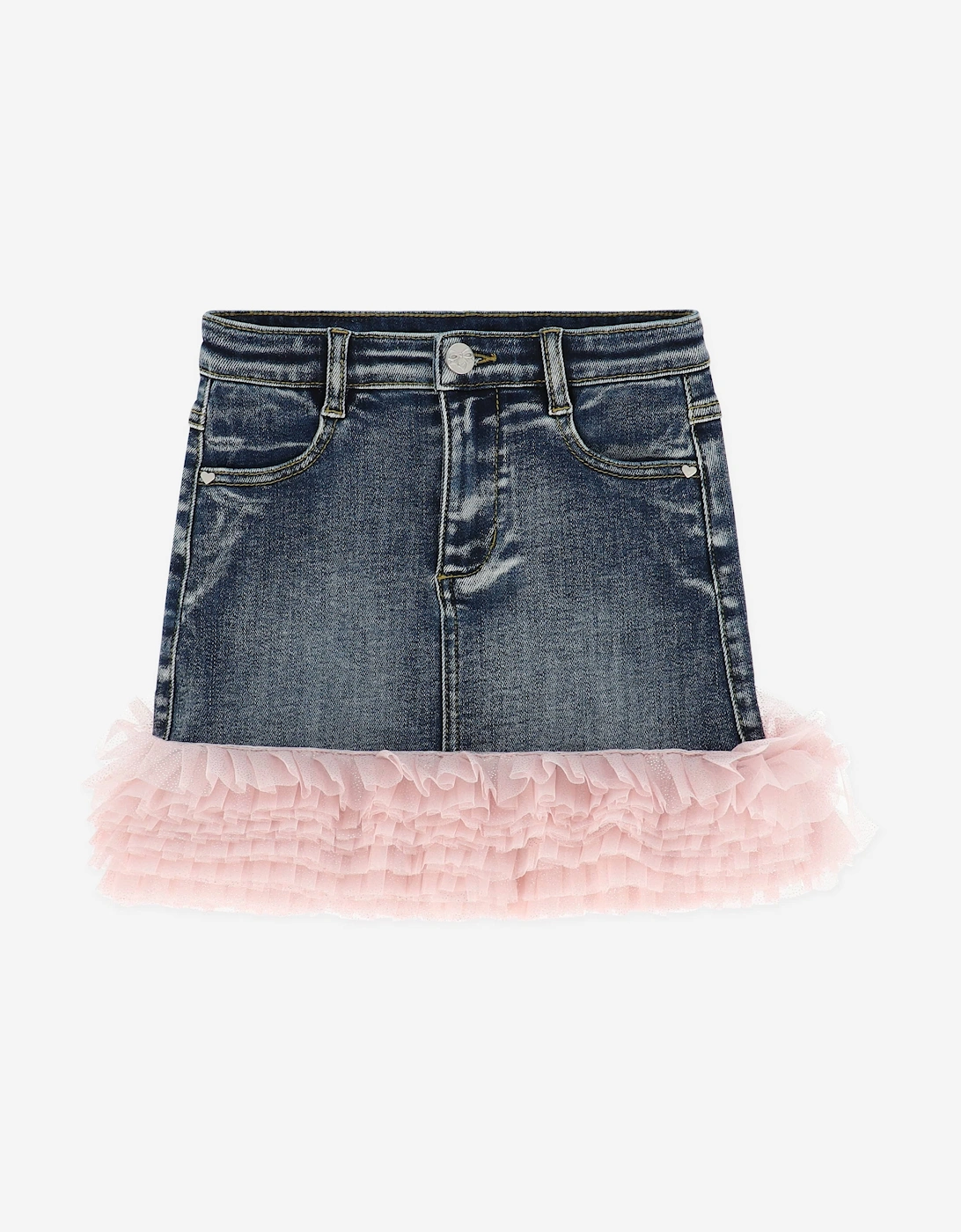 Angels Face Girls Gigi Tulle Trim Denim Skirt in Blue, 6 of 5