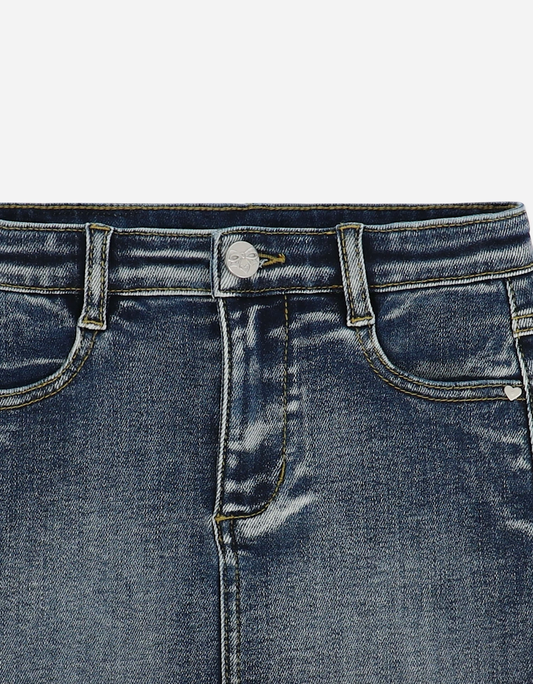 Angels Face Girls Gigi Tulle Trim Denim Skirt in Blue