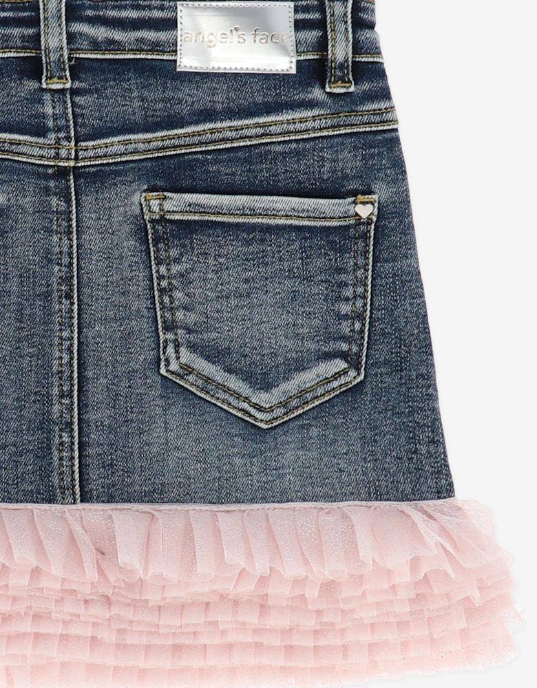 Angels Face Girls Gigi Tulle Trim Denim Skirt in Blue