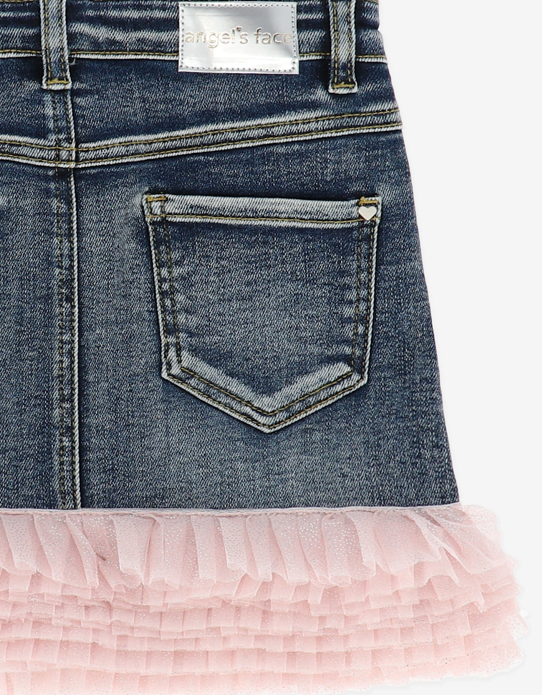 Angels Face Girls Gigi Tulle Trim Denim Skirt in Blue