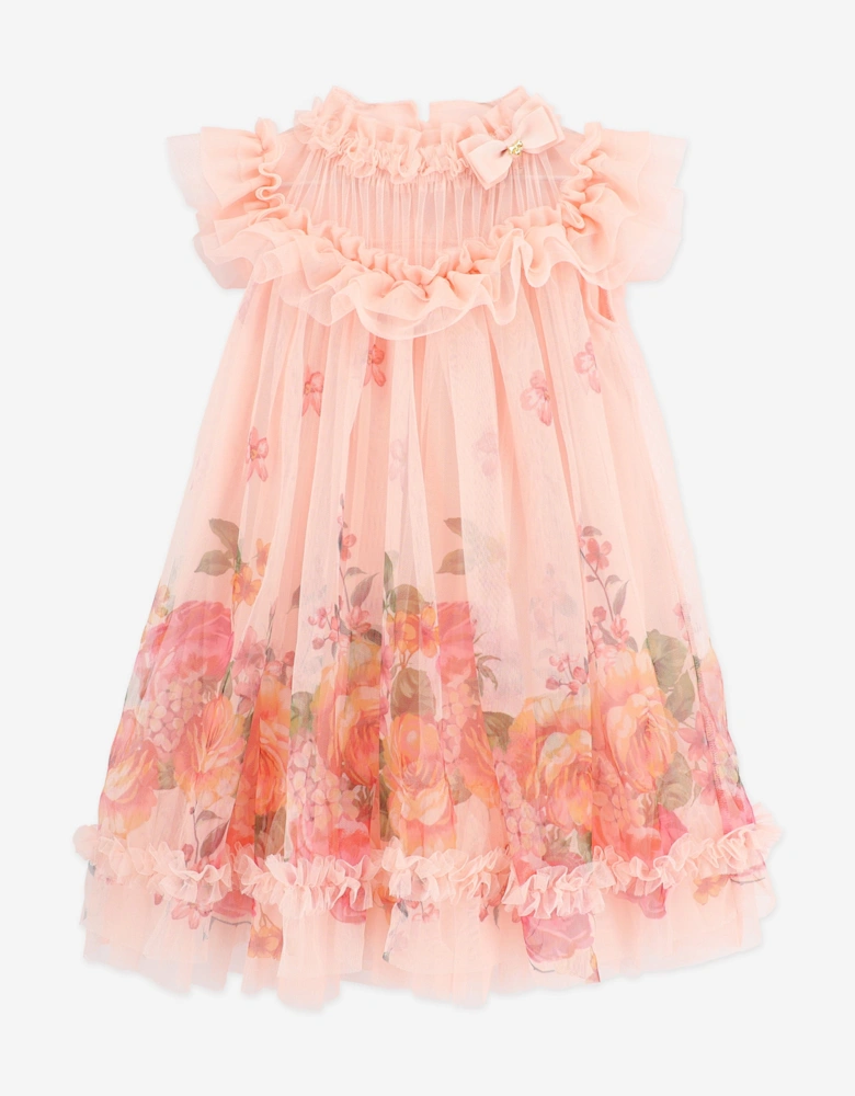 Angels Face Girls Dominique Roses Border Print Dress in Pink