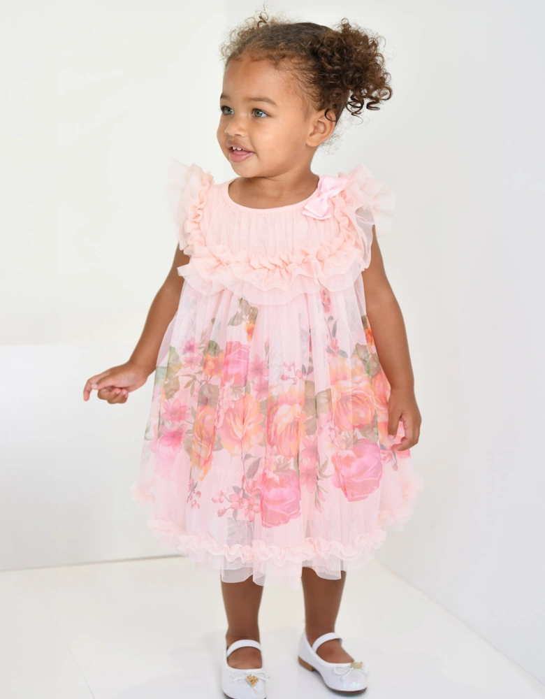 Angels Face Girls Dominique Roses Border Print Dress in Pink