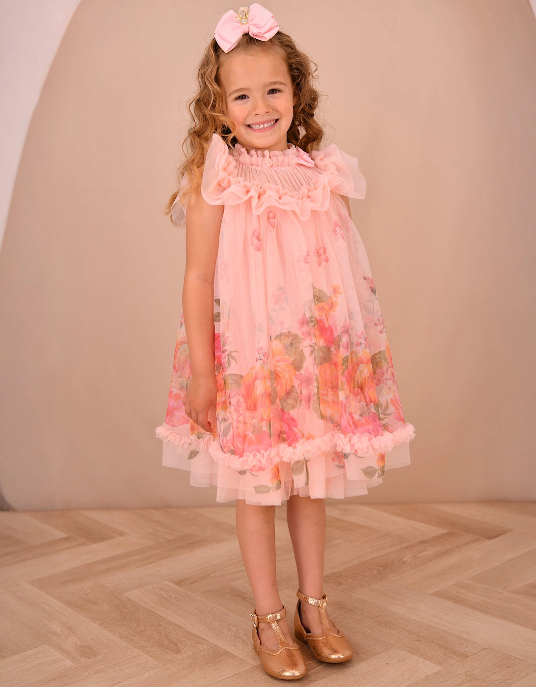 Angels Face Girls Dominique Roses Border Print Dress in Pink