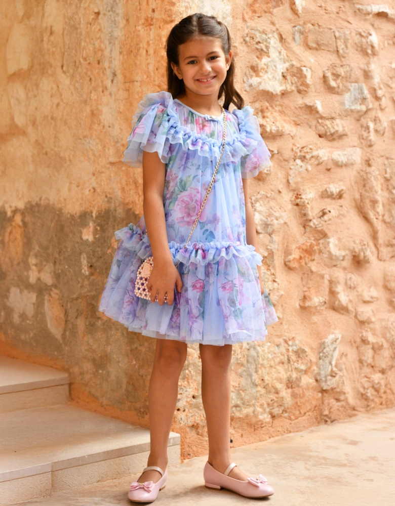 Angels Face Girls Victoria Garden Flower Ruffle Dress in Blue