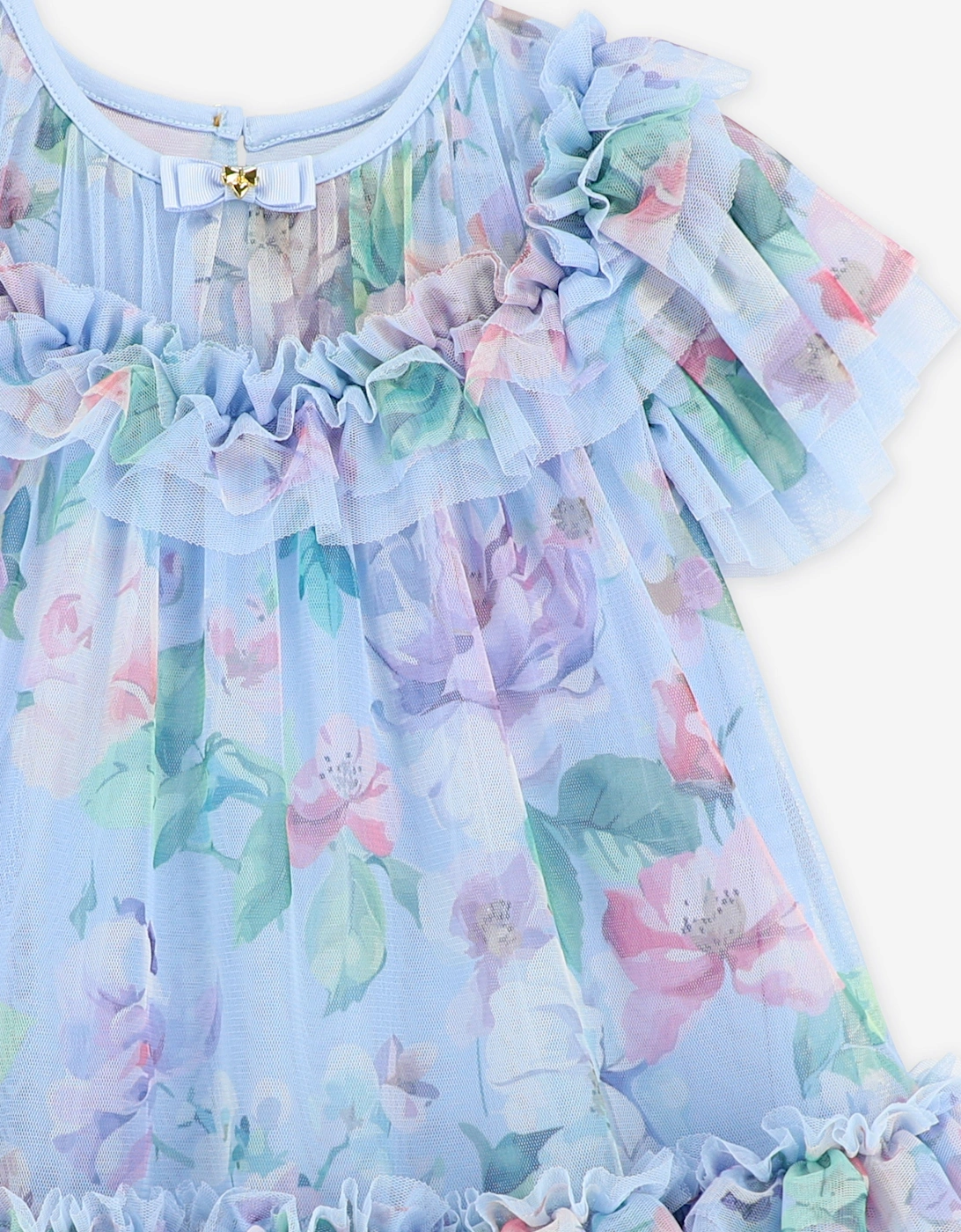 Angels Face Girls Victoria Garden Flower Ruffle Dress in Blue