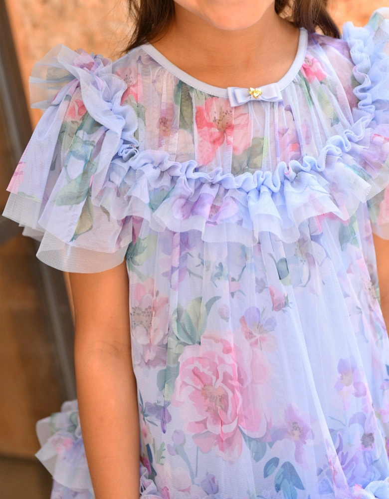 Angels Face Girls Victoria Garden Flower Ruffle Dress in Blue