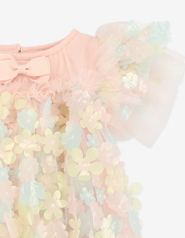 Angels Face Girls Marlowe 3D Multi Flower Tulle Dress in Pink