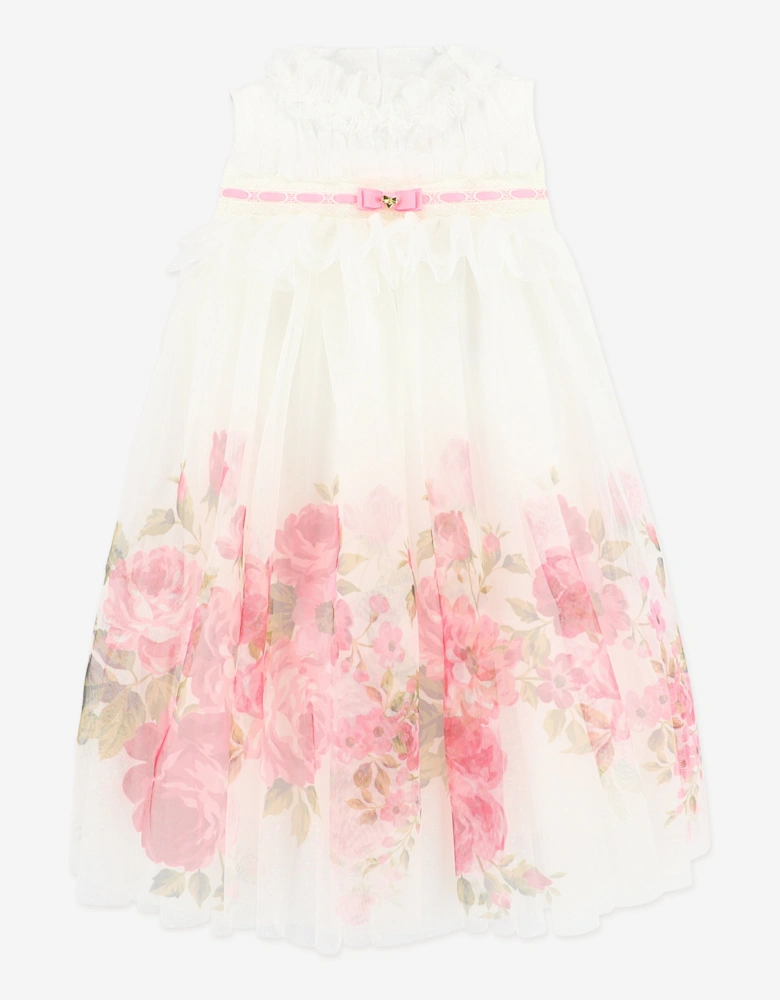 Angels Face Girls Mindi Border Print Tulle Dress in White