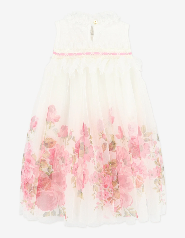 Angels Face Girls Mindi Border Print Tulle Dress in White