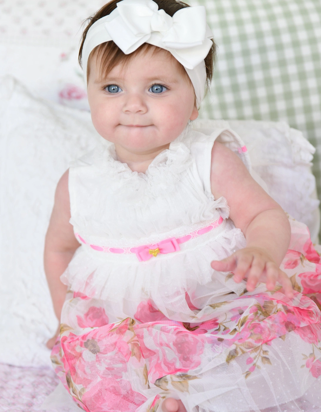 Angels Face Girls Mindi Border Print Tulle Dress in White