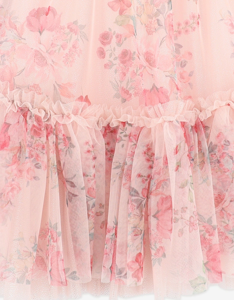 Angels Face Girls Myrtisa Posy Print Tulle Dress in Pink