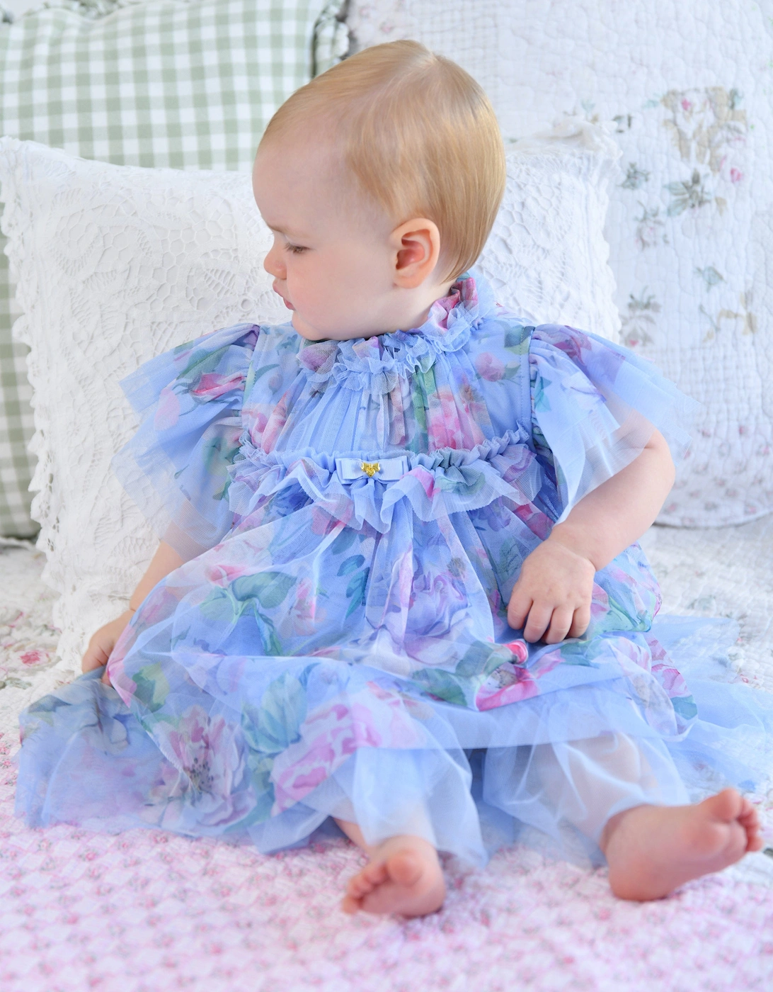Angels Face Baby Girls Wendy Garden Flower Tulle Dress in Blue