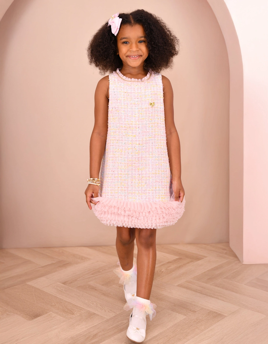 Angels Face Girls Wren Knitted Jacquard Dress in Pink