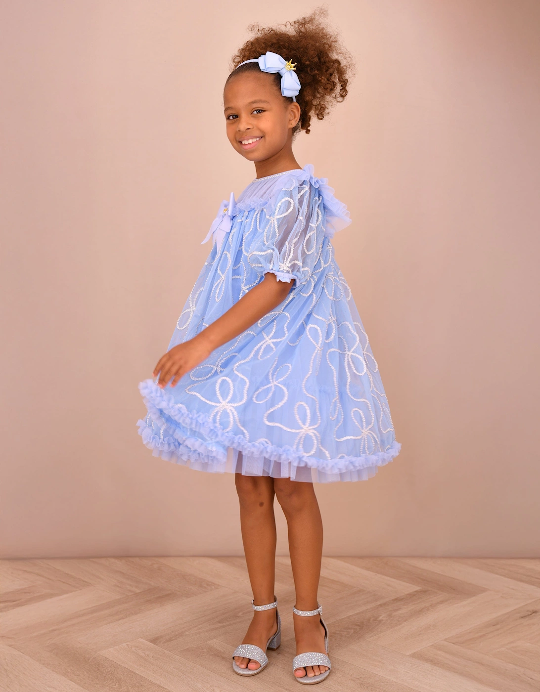 Angels Face Girls Isabella 3D Chain Tulle Dress in Blue