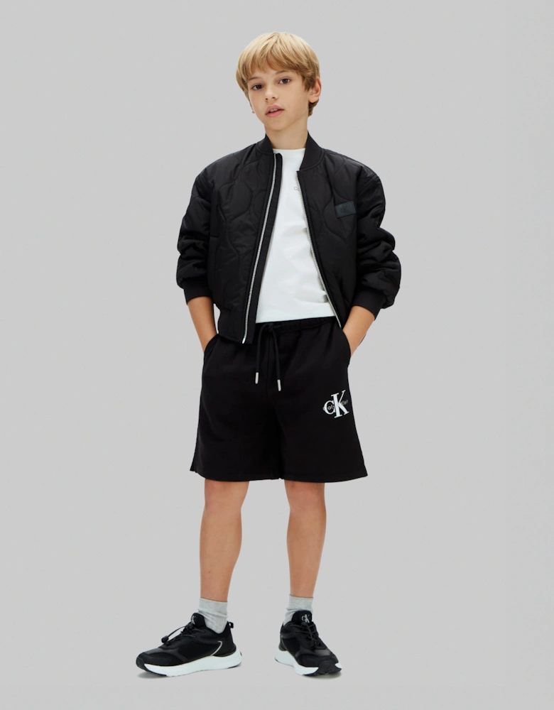 Kids Monogram Relaxed Shorts in Black
