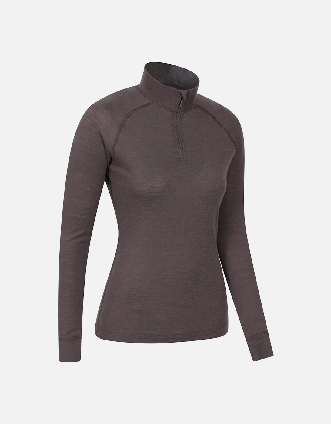 Womens/Ladies Merino Wool Zip Neck Thermal Top