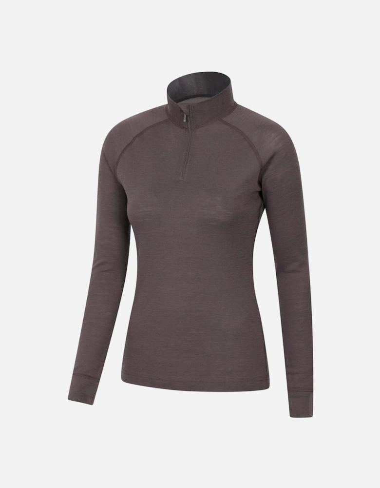 Womens/Ladies Merino Wool Zip Neck Thermal Top