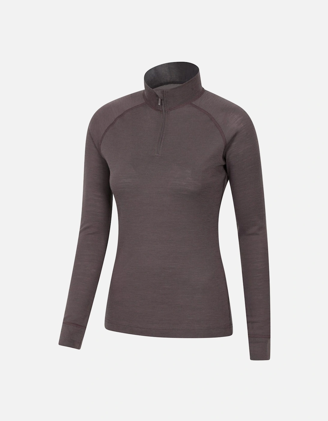Womens/Ladies Merino Wool Zip Neck Thermal Top