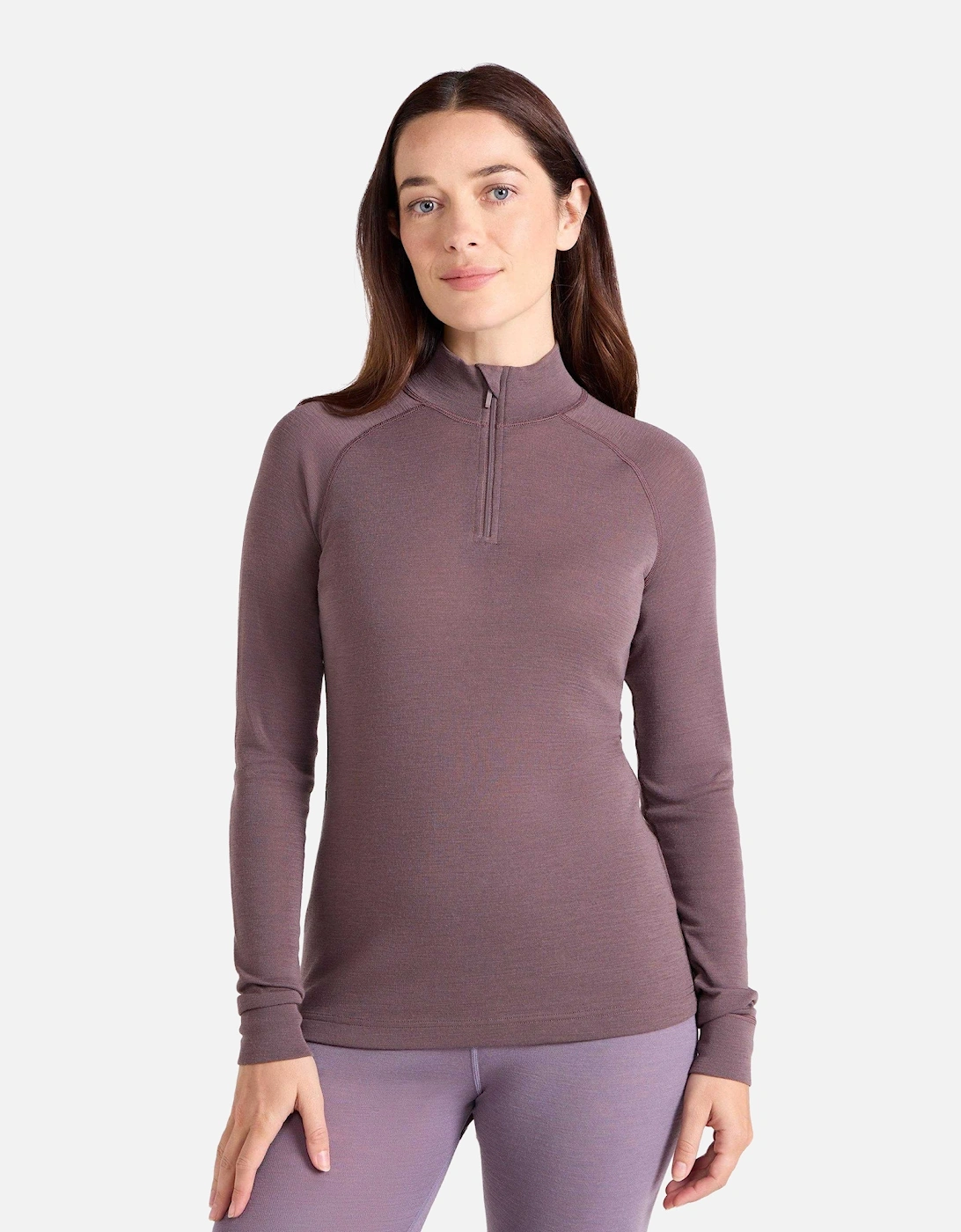Womens/Ladies Merino Wool Zip Neck Thermal Top