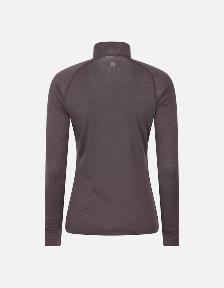 Womens/Ladies Merino Wool Zip Neck Thermal Top