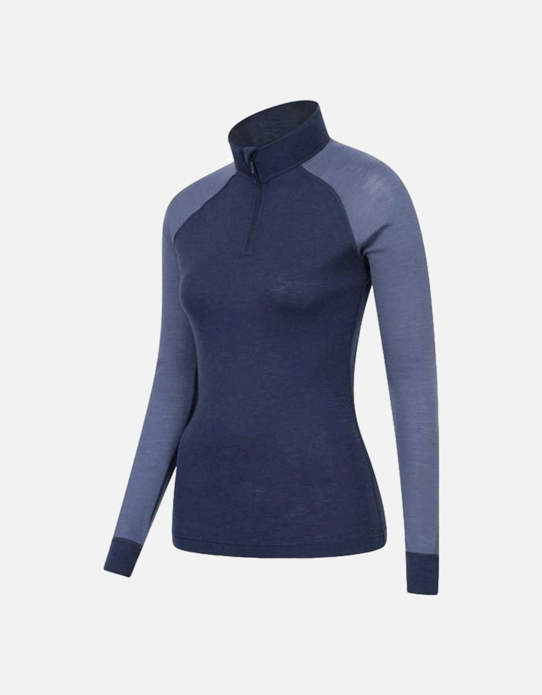 Womens/Ladies Merino Wool Zip Neck Thermal Top