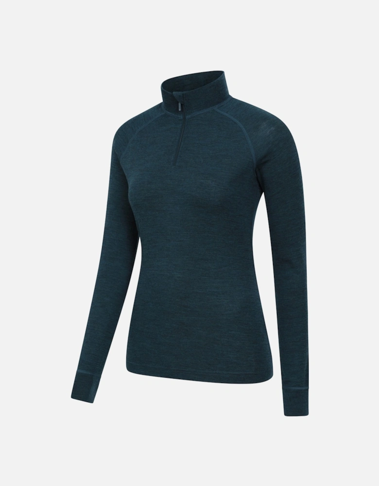 Womens/Ladies Merino Wool Zip Neck Thermal Top