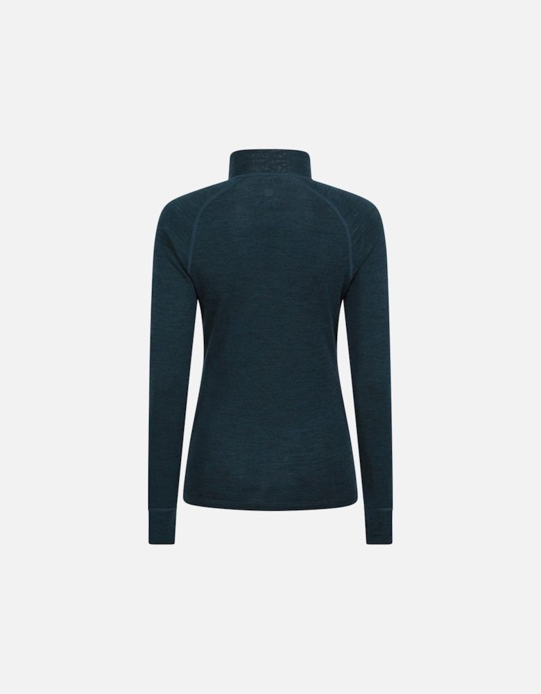 Womens/Ladies Merino Wool Zip Neck Thermal Top