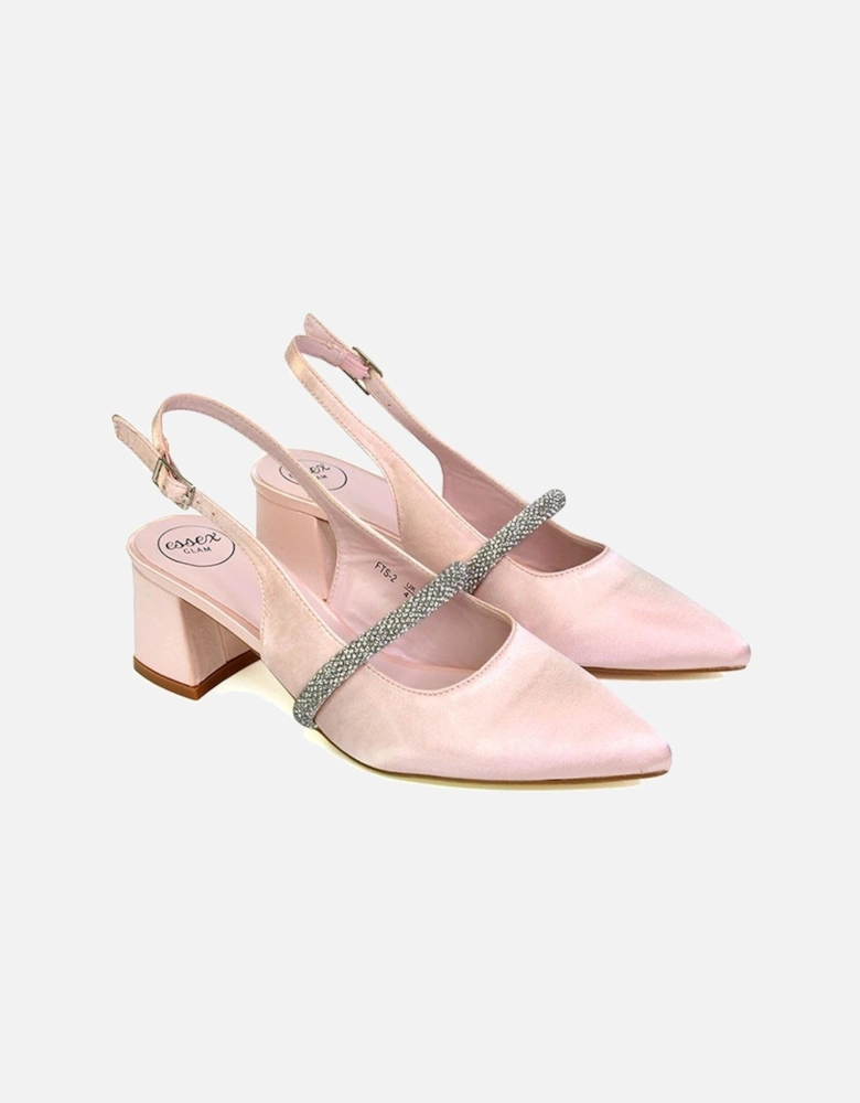 Womens/Ladies Sandie Diamante Sling Back Medium Block Heel Sandals