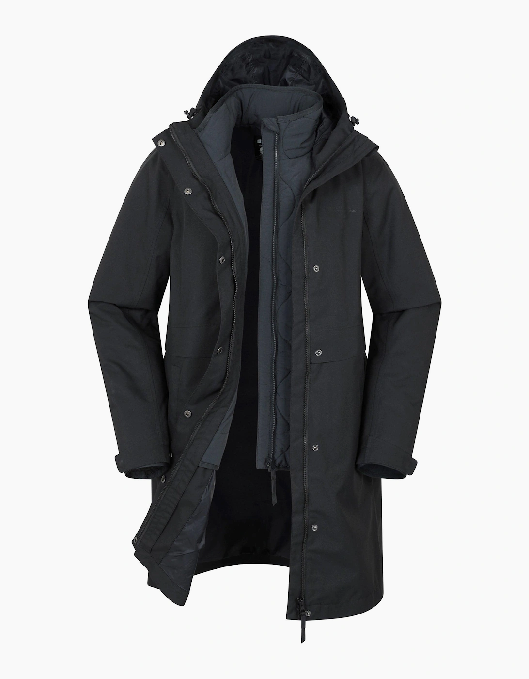 Women's Mountain Warehouse Womens/Ladies Luna 3 in 1 Long Waterproof Jacket - Black - Size: 20