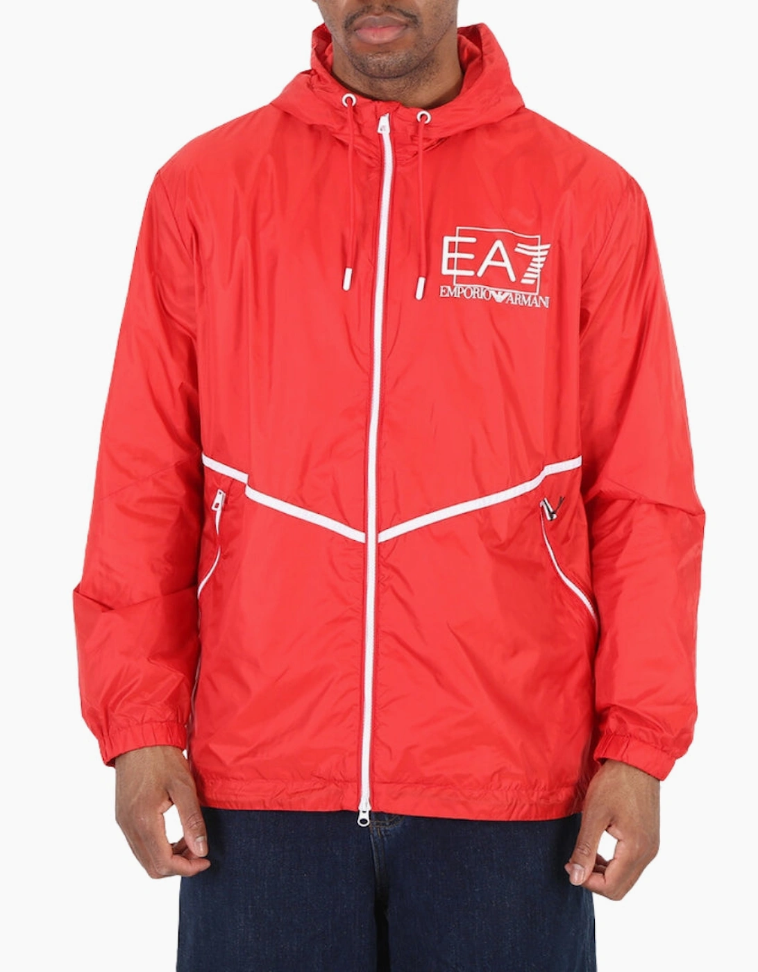 Ea7 Men's Red Bold Logo Hooded Jacket  40/Regular L