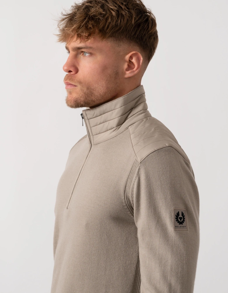 Kilmington Mens Merino Wool Quarter Zip Jumper - Dark Sand