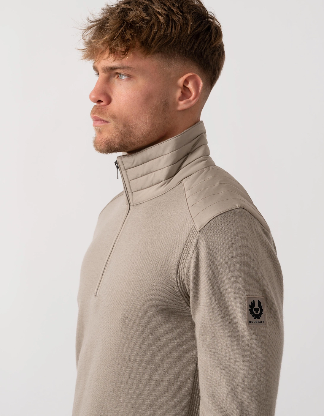 Kilmington Mens Merino Wool Quarter Zip Jumper - Dark Sand