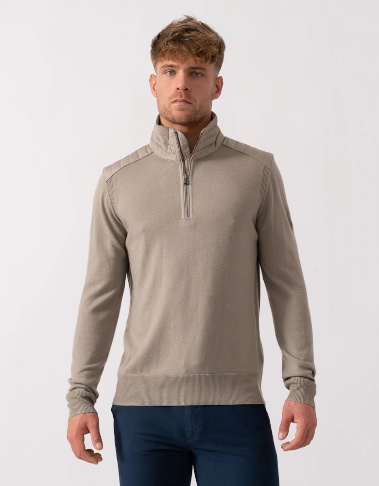 Kilmington Mens Merino Wool Quarter Zip Jumper - Dark Sand